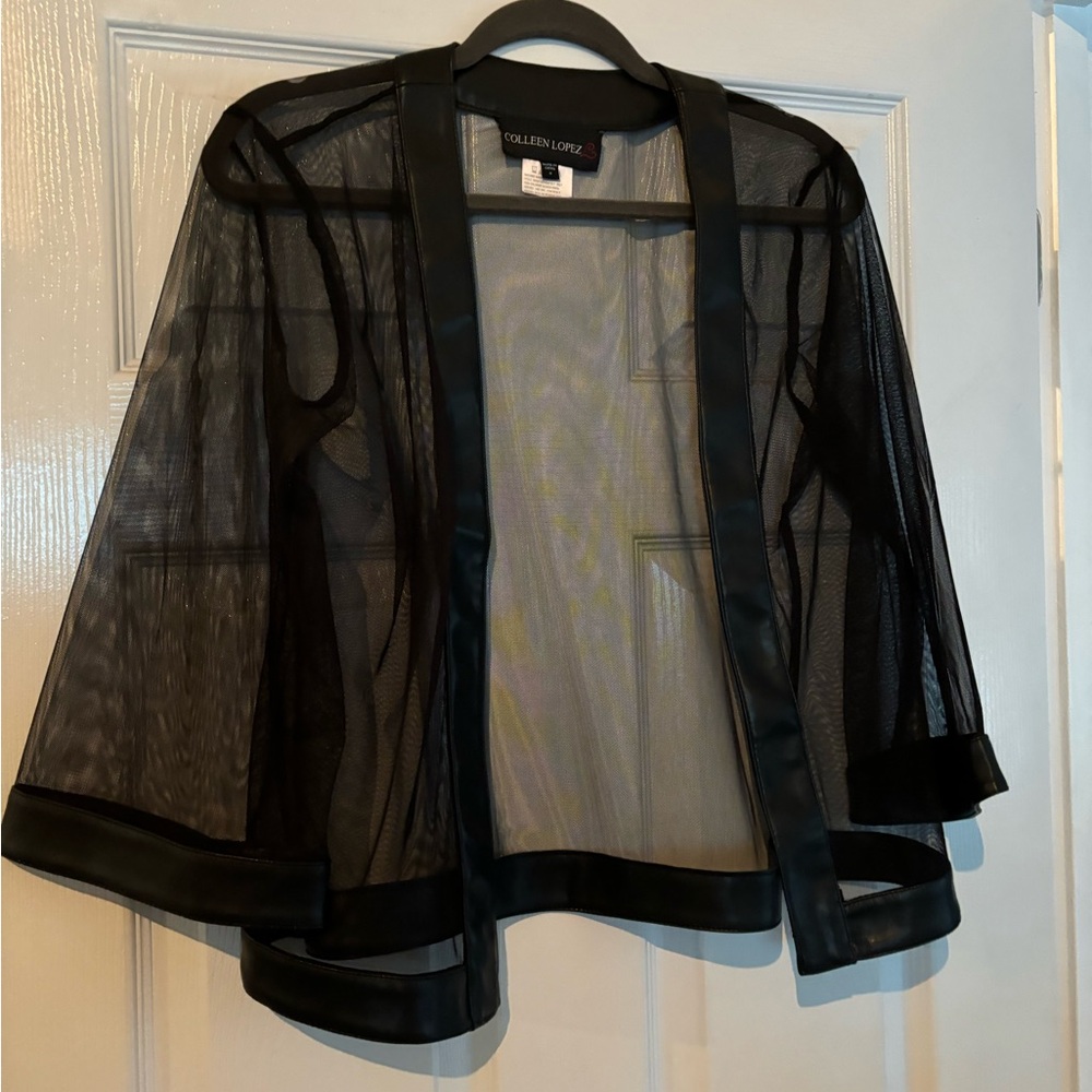 Coleen Lopez black sheer cover /dress/casual w/ faux leather trim